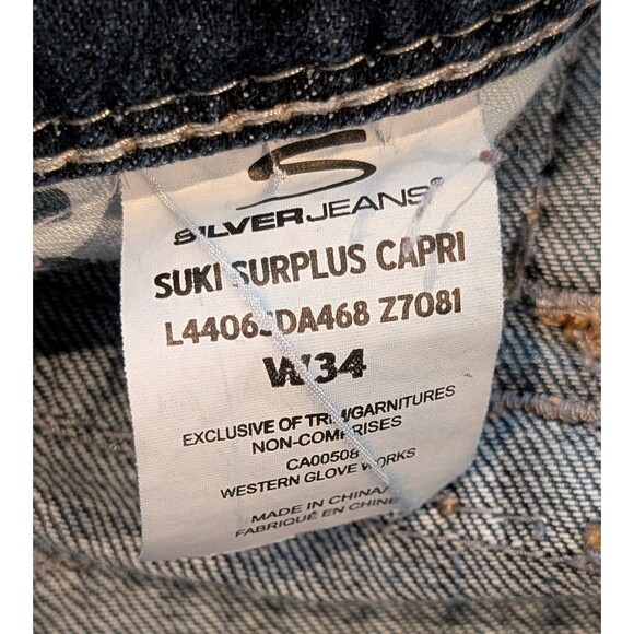 SILVER Jeans SUKI SURPLUS CAPRI Womens W34 (35) Western Denim Dark Wash - Picture 2 of 9